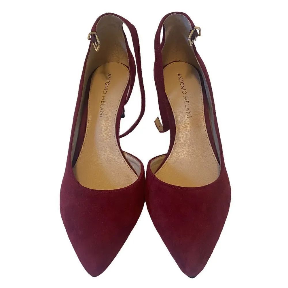 Antonio Melani Beautiful Burgundy Suede Pointed Toe Ankle Strap Pumps.